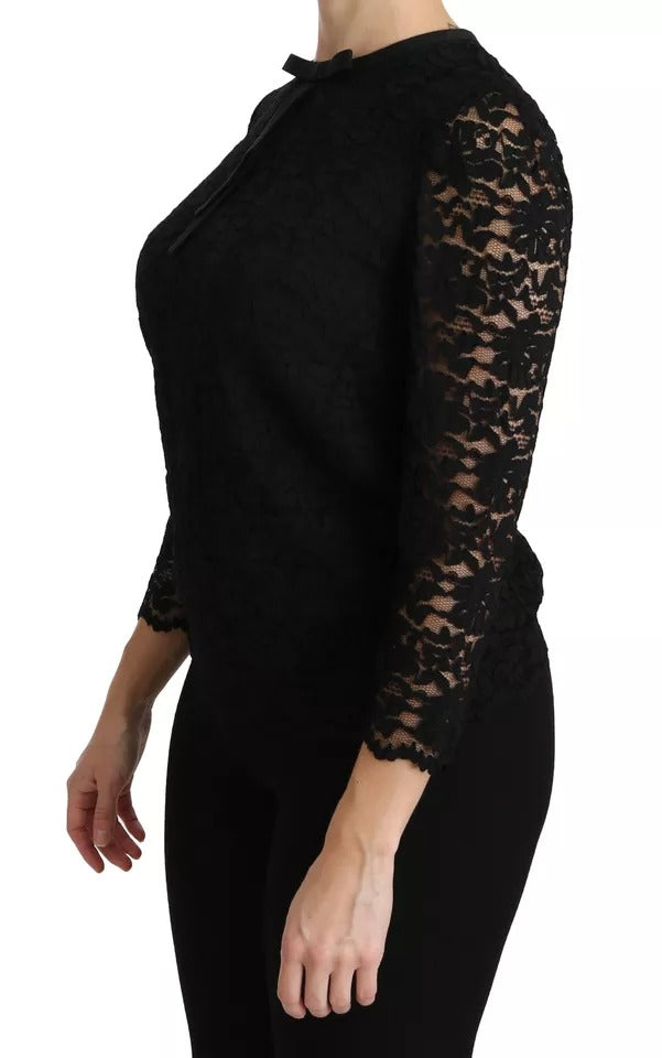 Chemisier à manches longues en dentelle noire Dolce & Gabbana en nylon