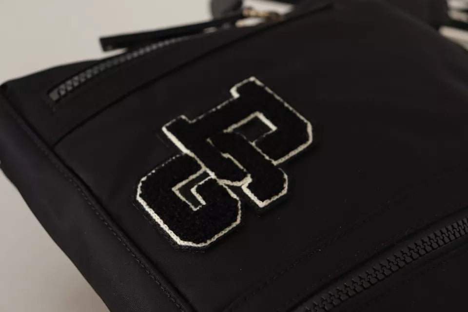 Dolce &amp; Gabbana – Schwarze Messenger-Umhängetasche aus Nylon und Leder mit DG-Logo-Patch