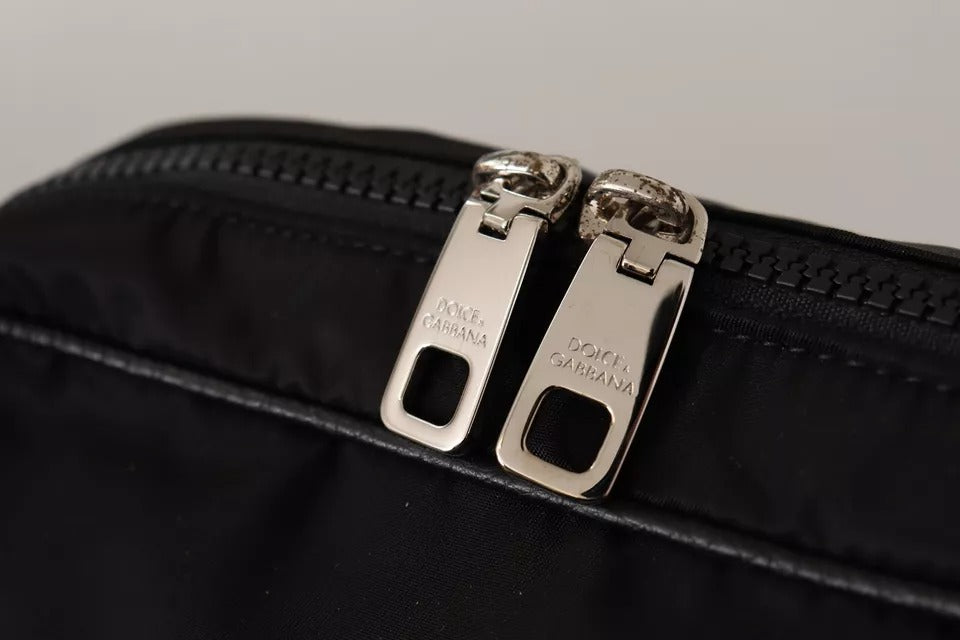 Dolce &amp; Gabbana – Schwarze Messenger-Umhängetasche aus Nylon und Leder mit DG-Logo-Patch