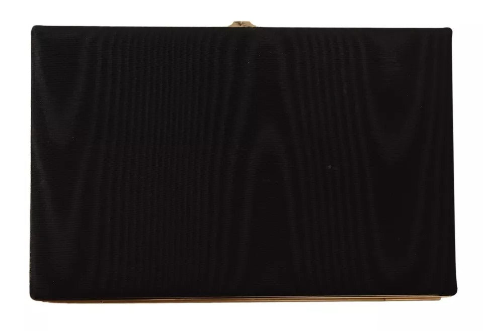 Pochette de soirée Dolce & Gabbana en soie noire avec cadre doré