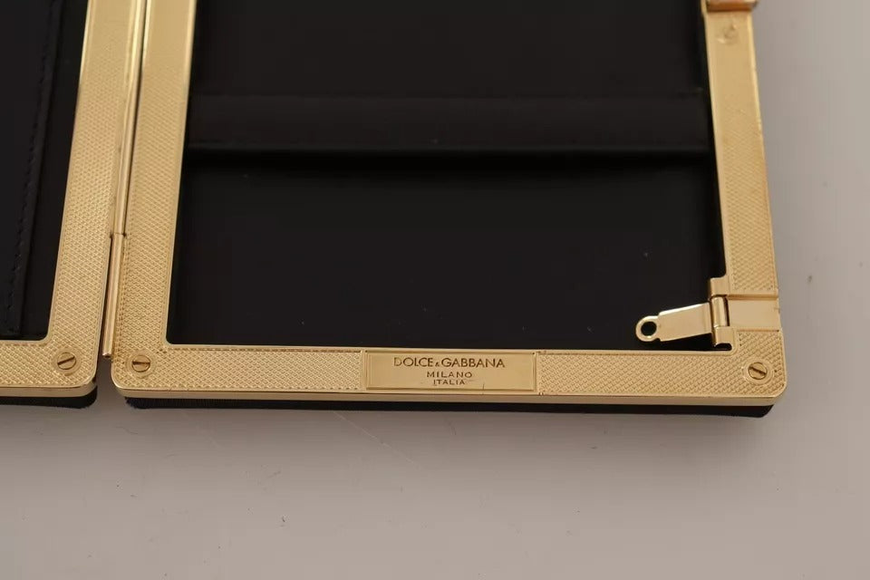 Pochette de soirée Dolce & Gabbana en soie noire avec cadre doré