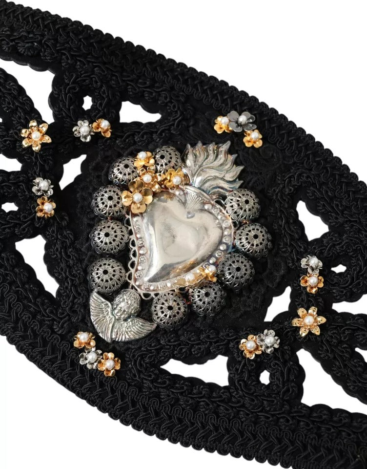 Ceinture femme Dolce & Gabbana en toile noire ornée