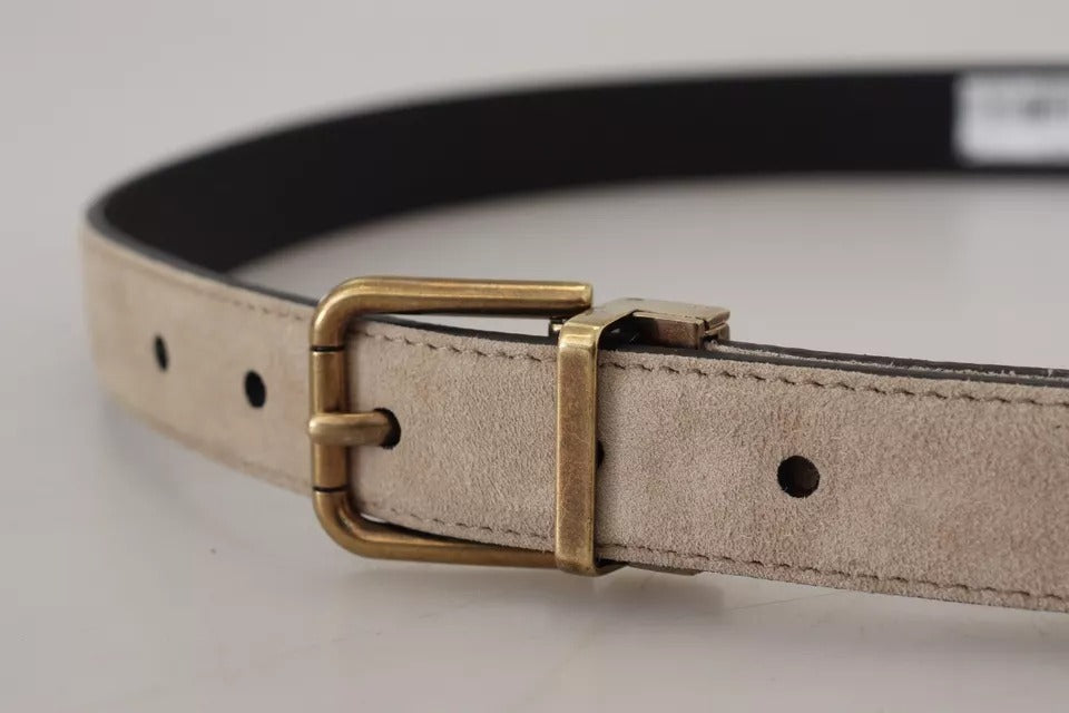 Ceinture Dolce & Gabbana en velours beige, cuir et boucle en métal doré