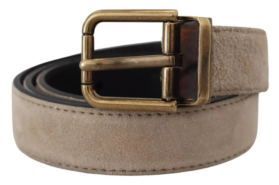 Ceinture Dolce & Gabbana en velours beige, cuir et boucle en métal doré