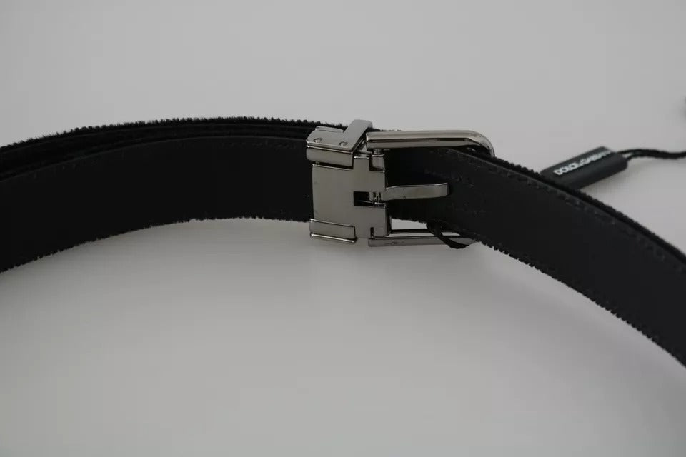 Ceinture Dolce & Gabbana en velours noir et cuir, avec boucle argentée