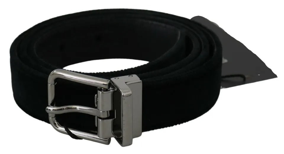 Ceinture Dolce & Gabbana en velours noir et cuir, avec boucle argentée
