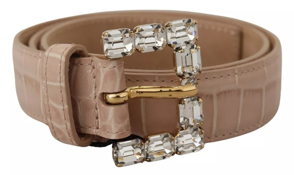 Ceinture femme Dolce & Gabbana en cuir beige avec boucle ornée de cristaux