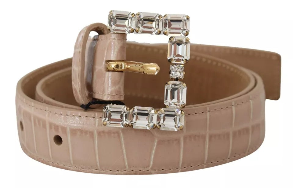 Ceinture femme Dolce & Gabbana en cuir beige avec boucle ornée de cristaux