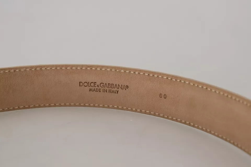 Ceinture femme Dolce & Gabbana en cuir beige avec boucle ornée de cristaux