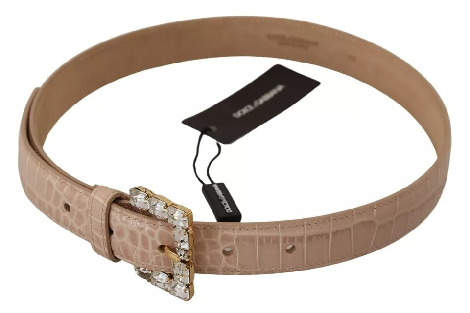 Ceinture femme Dolce & Gabbana en cuir beige avec boucle ornée de cristaux
