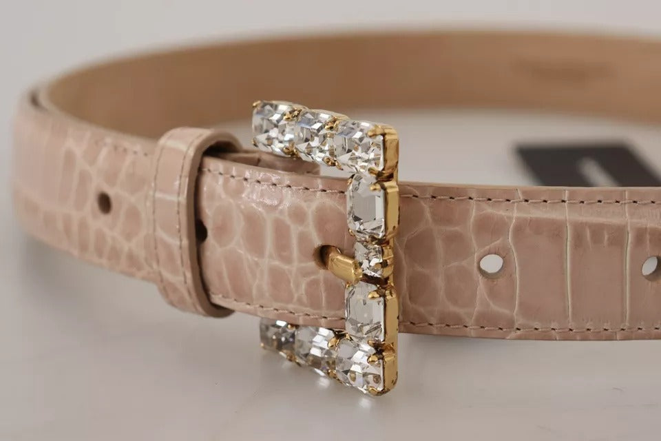 Ceinture femme Dolce & Gabbana en cuir beige avec boucle ornée de cristaux