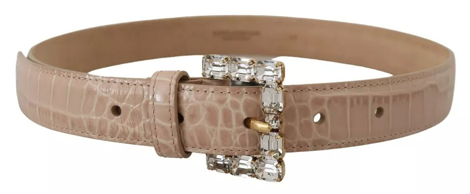 Ceinture femme Dolce & Gabbana en cuir beige avec boucle ornée de cristaux