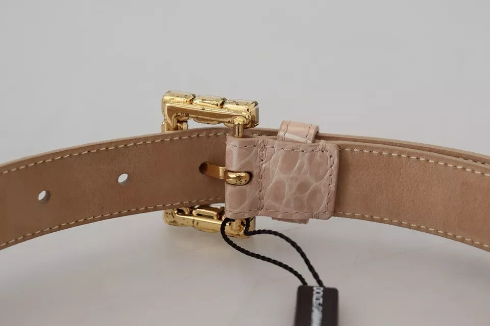 Ceinture femme Dolce & Gabbana en cuir beige avec boucle ornée de cristaux