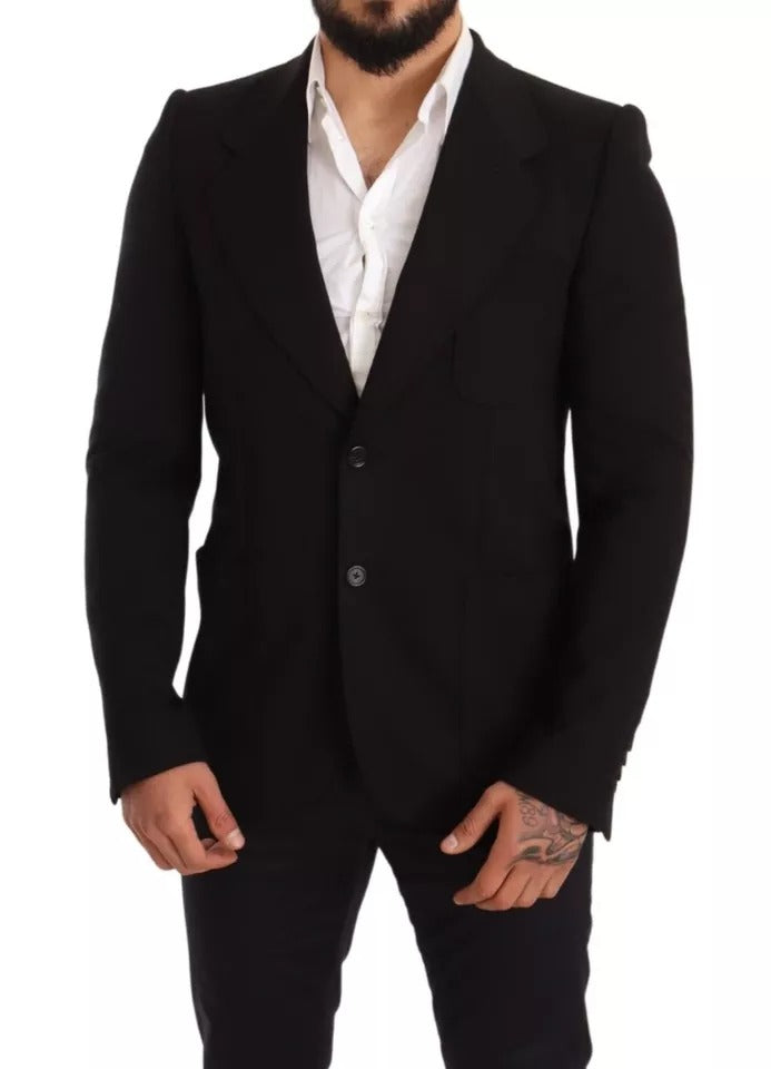 Dolce & Gabbana Blazer Manteau en Laine Noire Coupe Ajustée