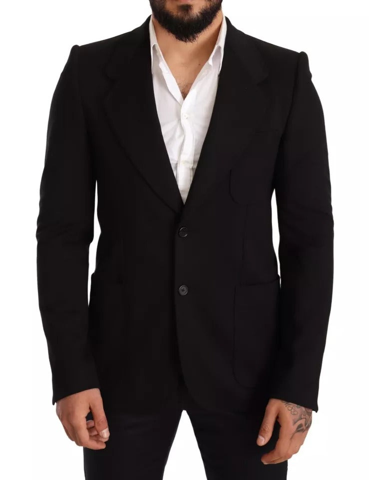 Dolce & Gabbana Blazer Manteau en Laine Noire Coupe Ajustée