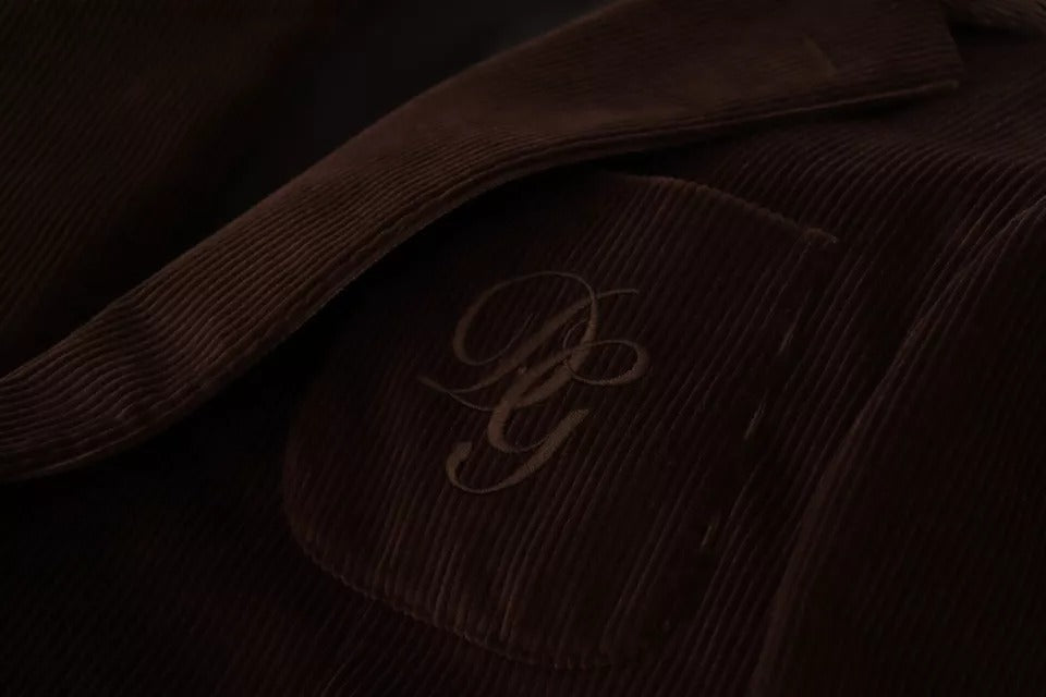 Blazer slim en velours côtelé marron Dolce & Gabbana avec logo DG