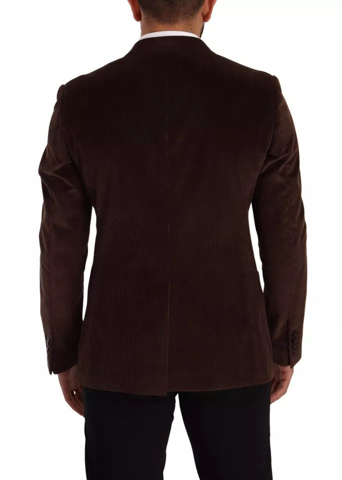 Blazer slim en velours côtelé marron Dolce & Gabbana avec logo DG