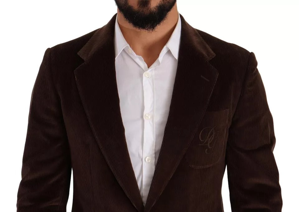 Blazer slim en velours côtelé marron Dolce & Gabbana avec logo DG