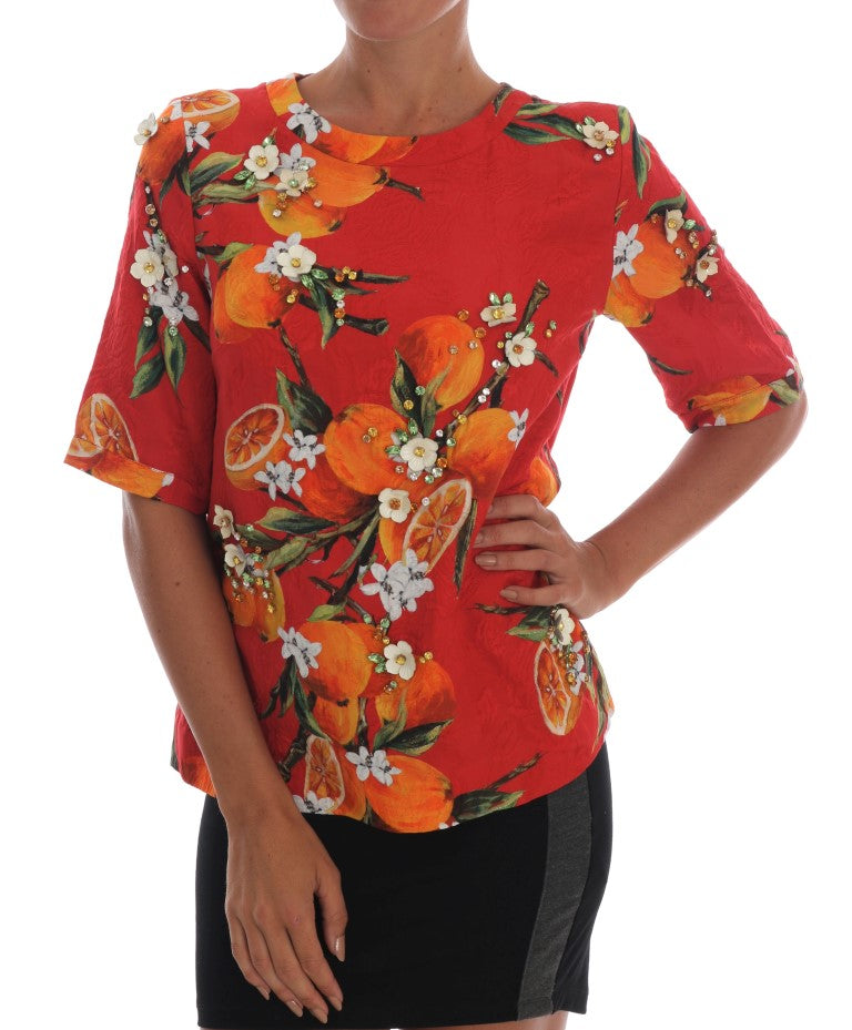 Chemisier orné de cristaux imprimé orange Dolce & Gabbana