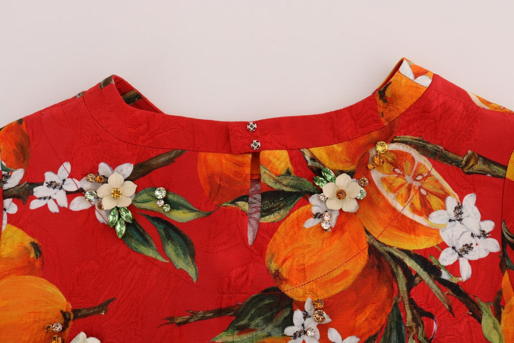 Chemisier orné de cristaux imprimé orange Dolce & Gabbana