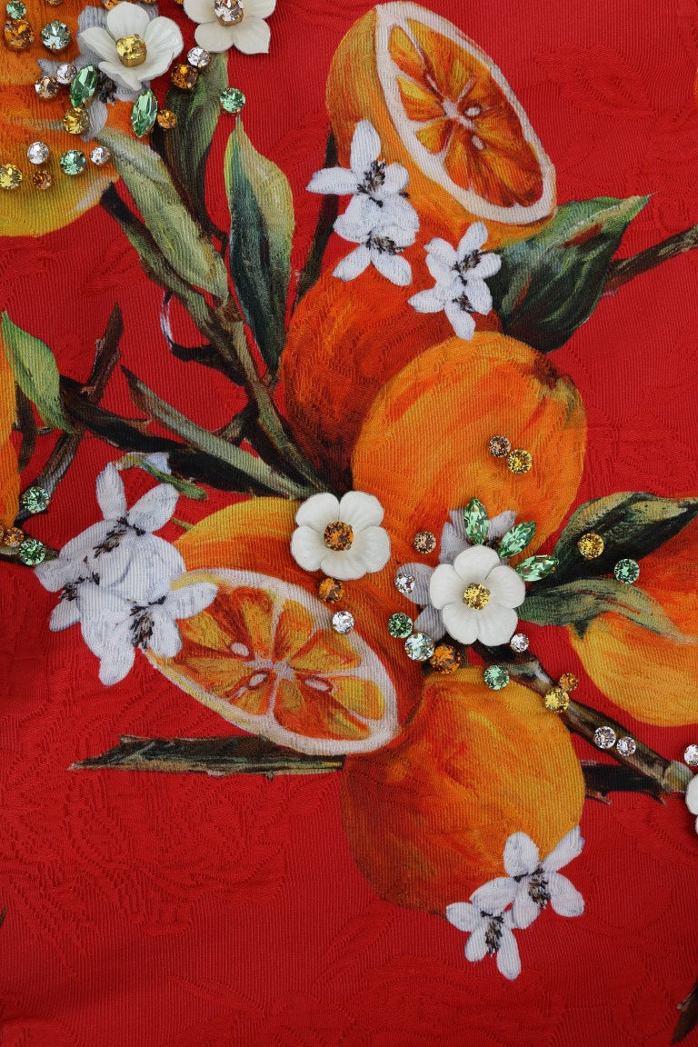 Chemisier orné de cristaux imprimé orange Dolce & Gabbana