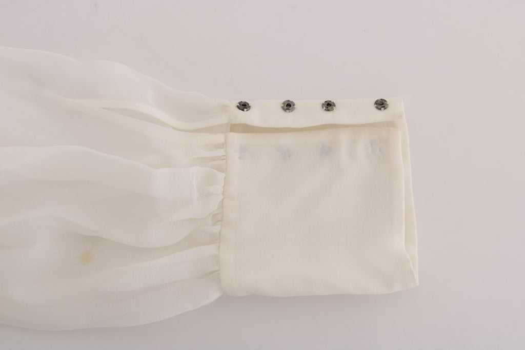 Dolce & Gabbana White Daisy Applique Silk Shirt