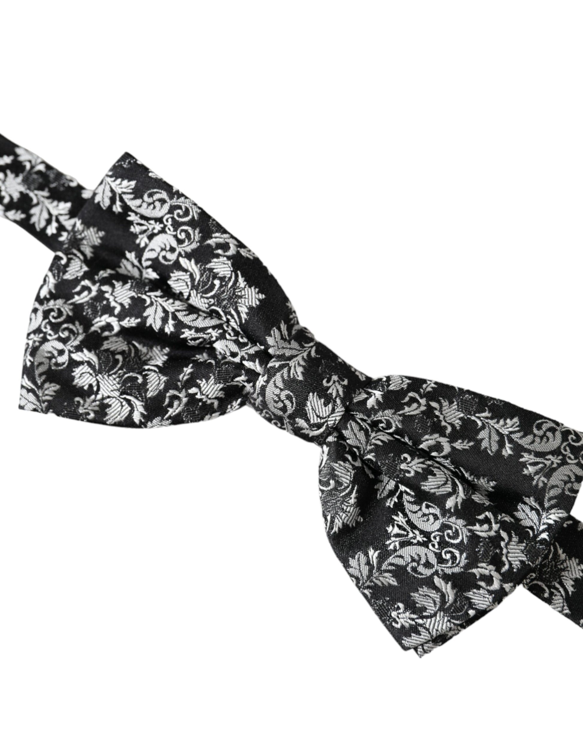 Nœud papillon Dolce & Gabbana en soie noire à motif floral pour homme, réglable