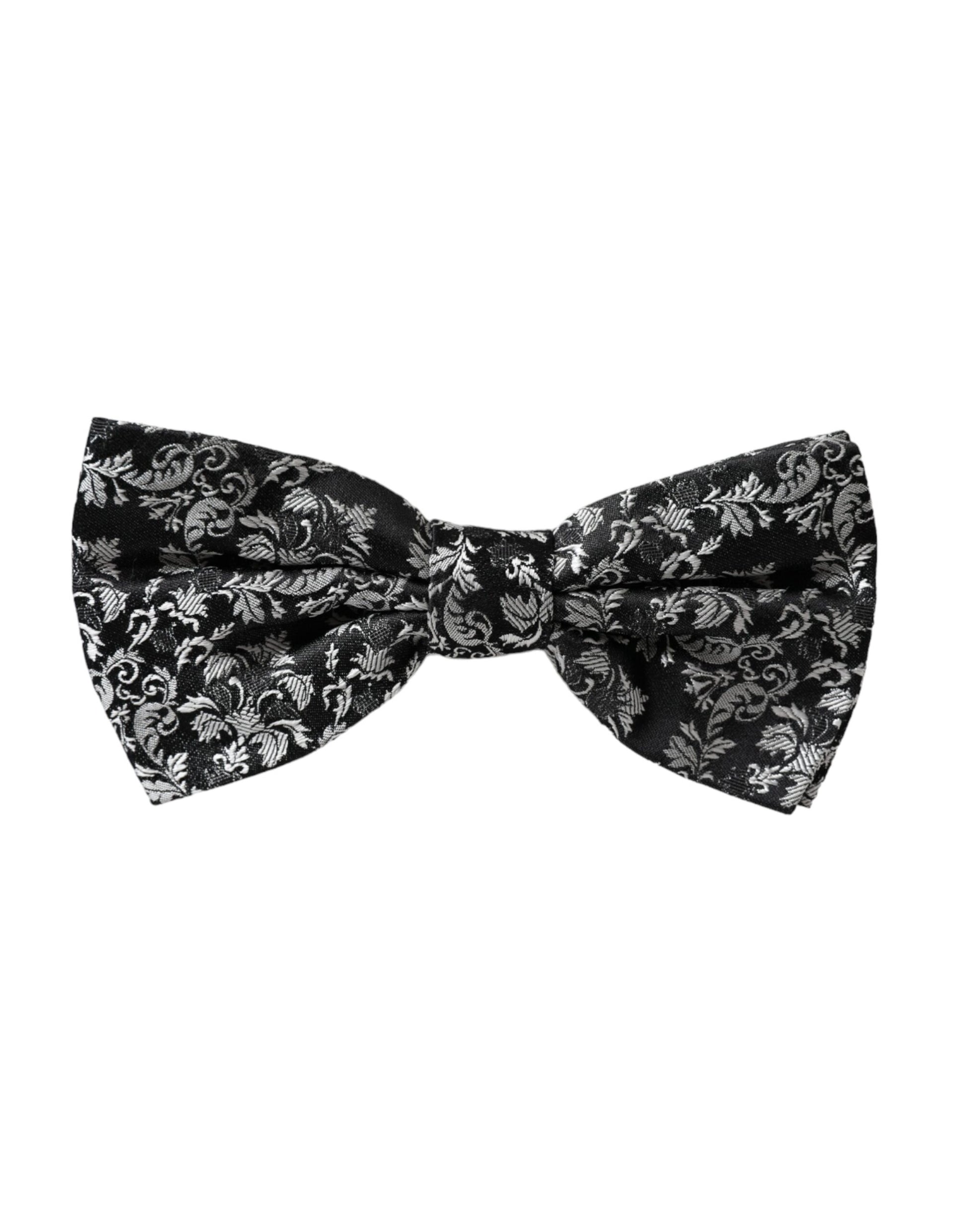 Nœud papillon Dolce & Gabbana en soie noire à motif floral pour homme, réglable