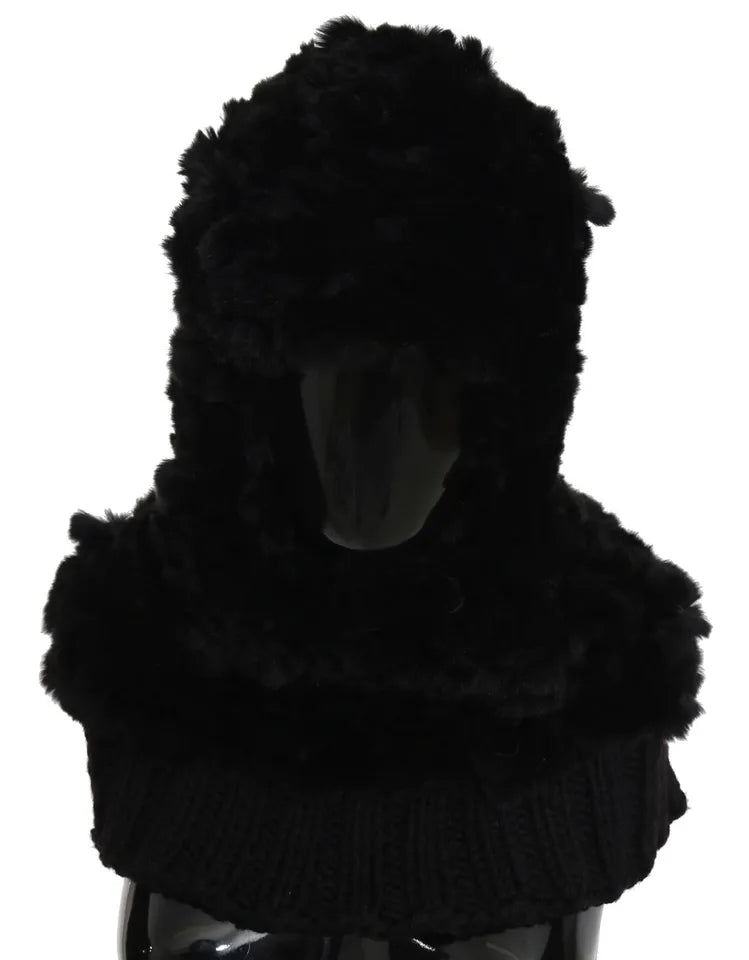 Écharpe à capuche Dolce & Gabbana en cachemire et fourrure de renard argenté noire