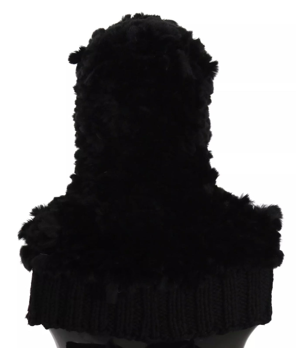Écharpe à capuche Dolce & Gabbana en cachemire et fourrure de renard argenté noire