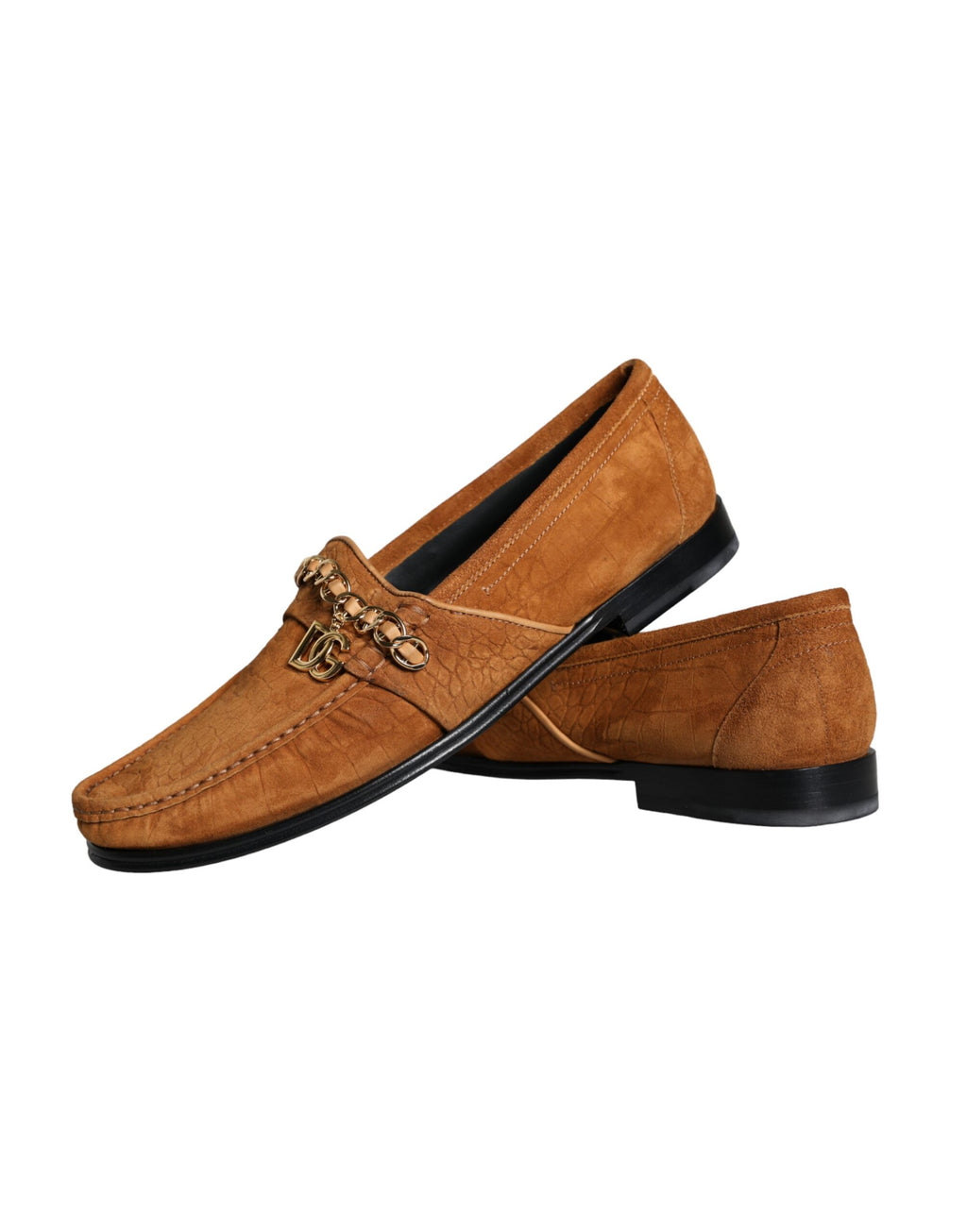 Chaussures mocassins Dolce & Gabbana en velours marron et cuir avec logo à enfiler