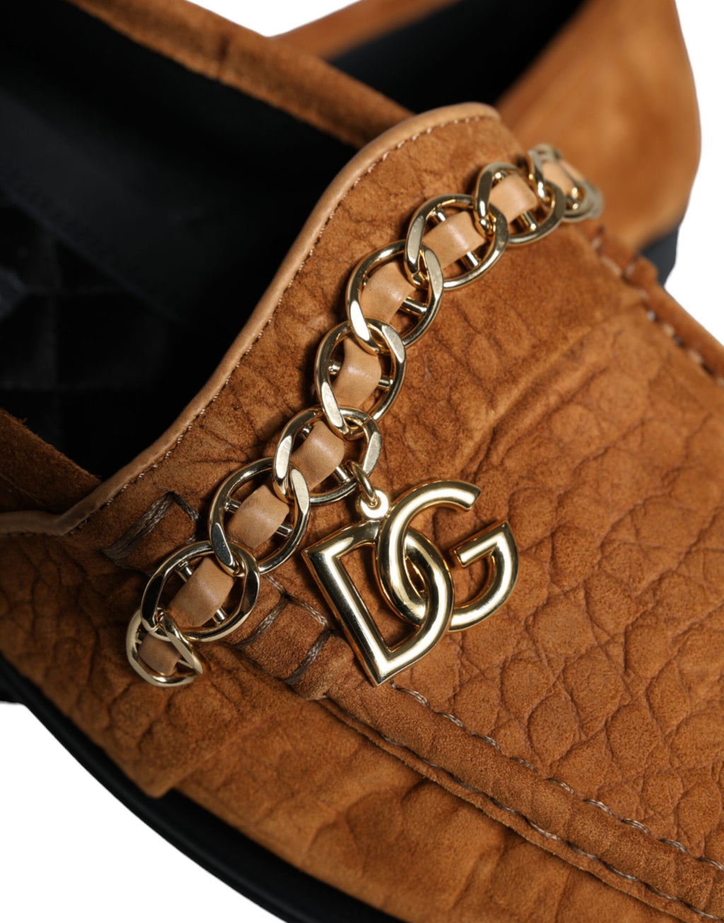 Chaussures mocassins Dolce & Gabbana en velours marron et cuir avec logo à enfiler