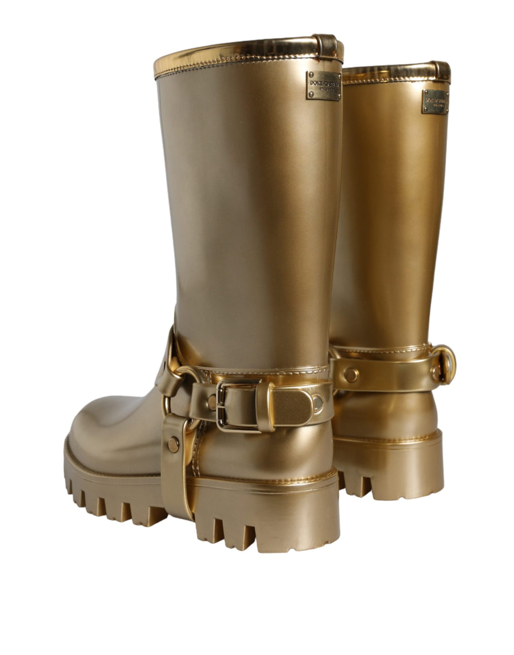 Bottes de pluie Dolce & Gabbana en PVC et caoutchouc doré métallique