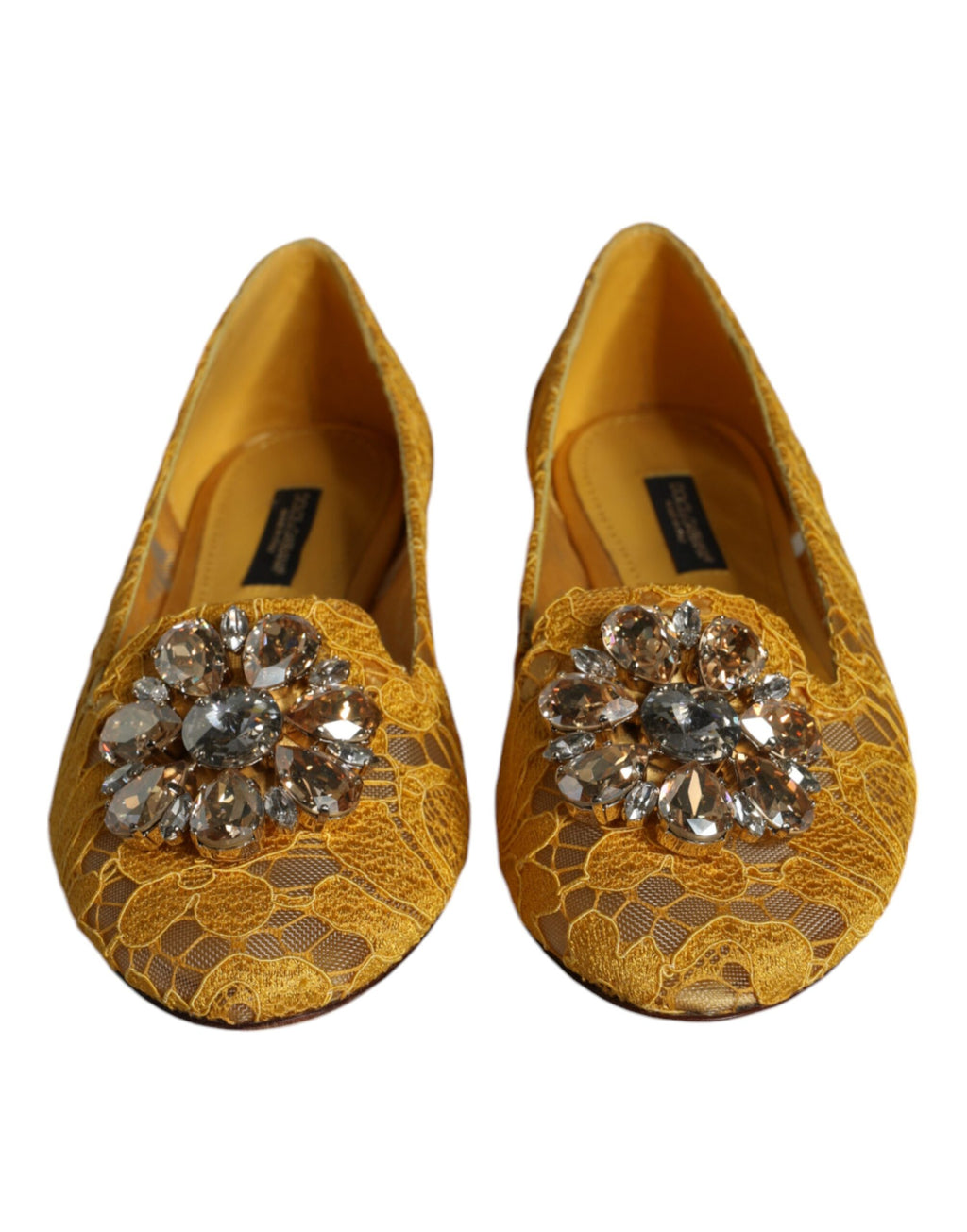 Chaussures ballerines mocassins Dolce & Gabbana en dentelle de moutarde et cristaux