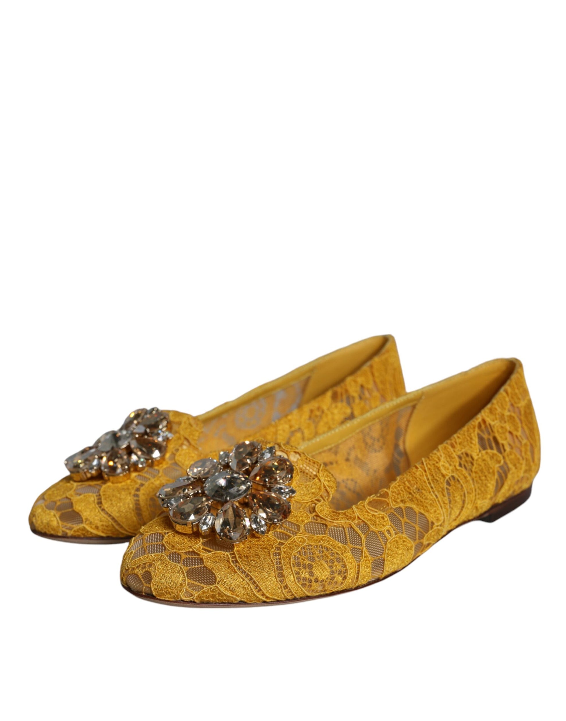 Chaussures ballerines mocassins Dolce & Gabbana en dentelle de moutarde et cristaux