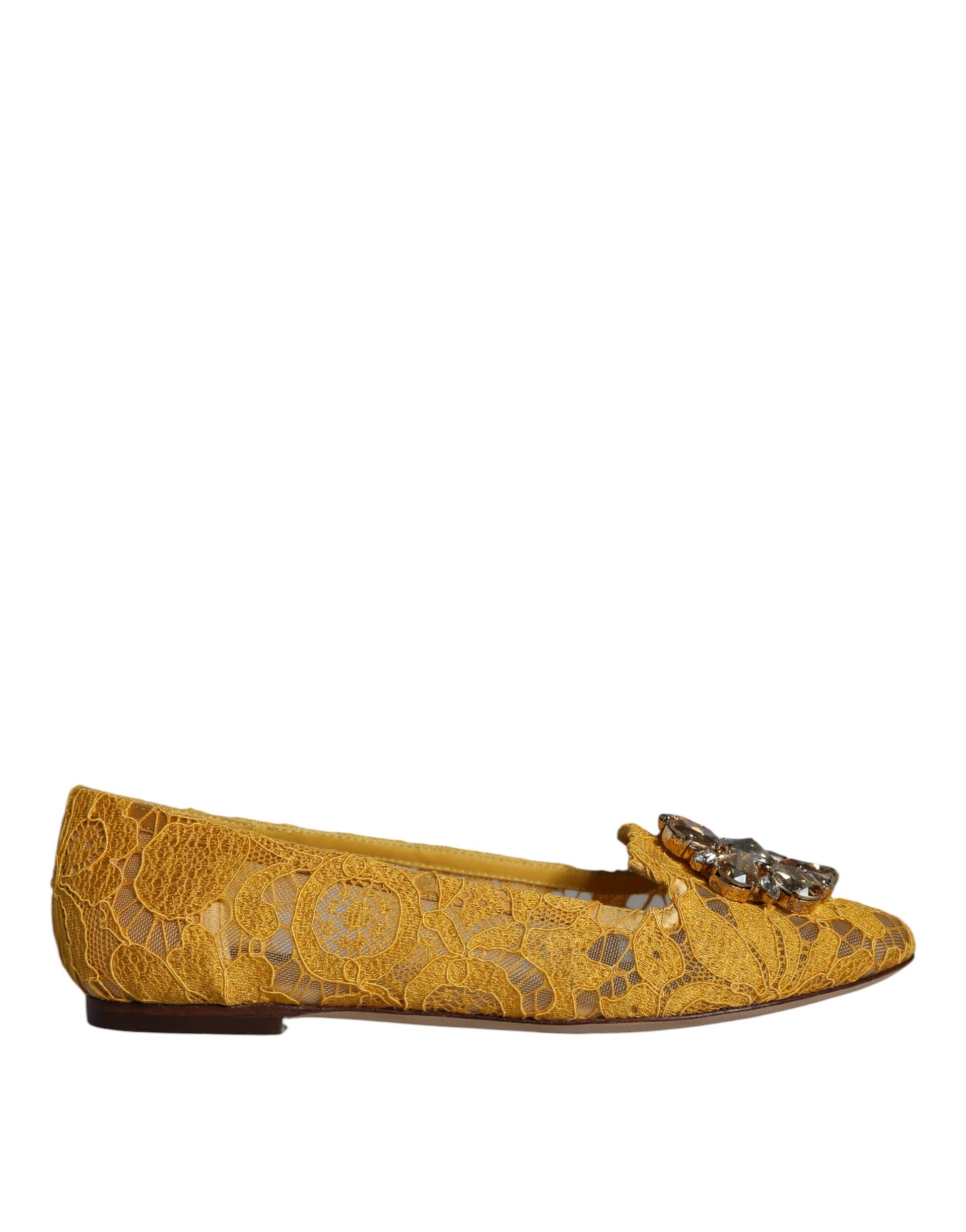 Chaussures ballerines mocassins Dolce & Gabbana en dentelle de moutarde et cristaux