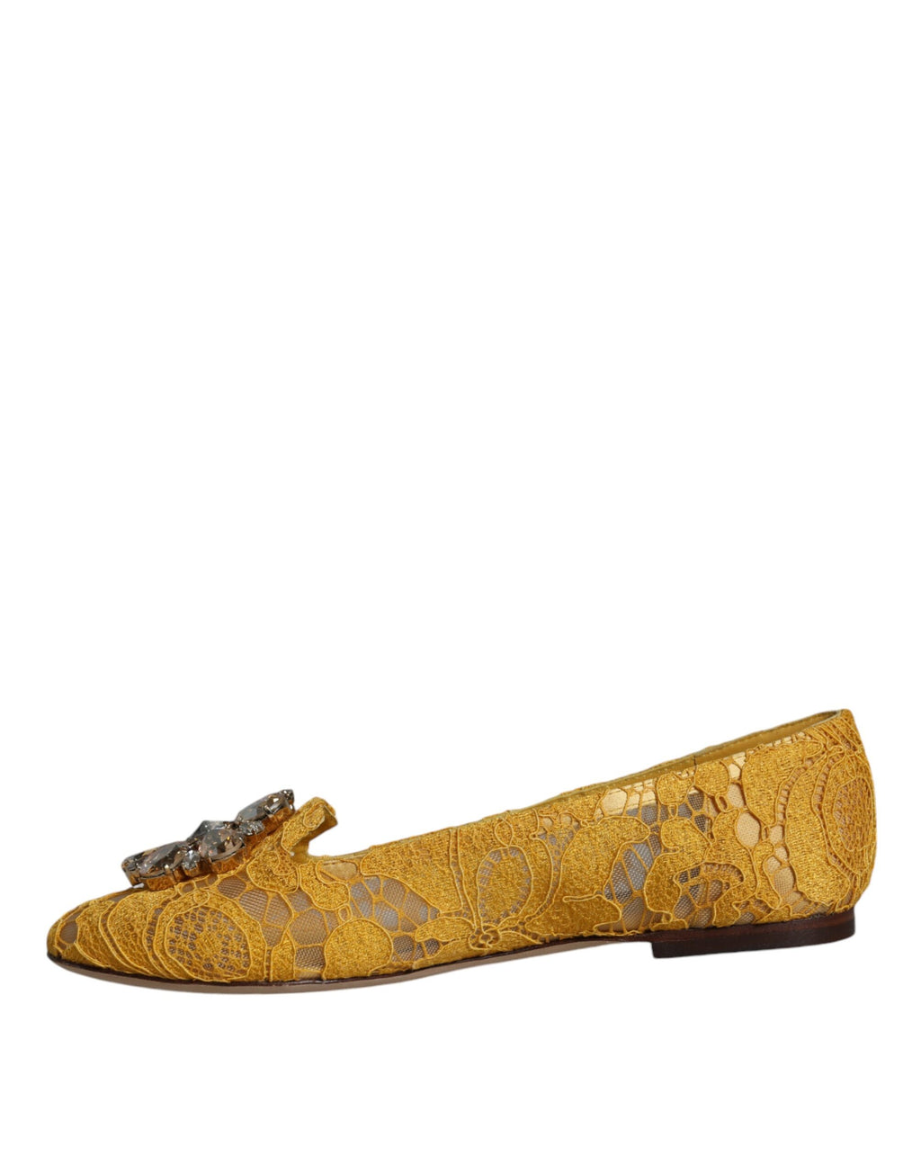 Chaussures ballerines mocassins Dolce & Gabbana en dentelle de moutarde et cristaux