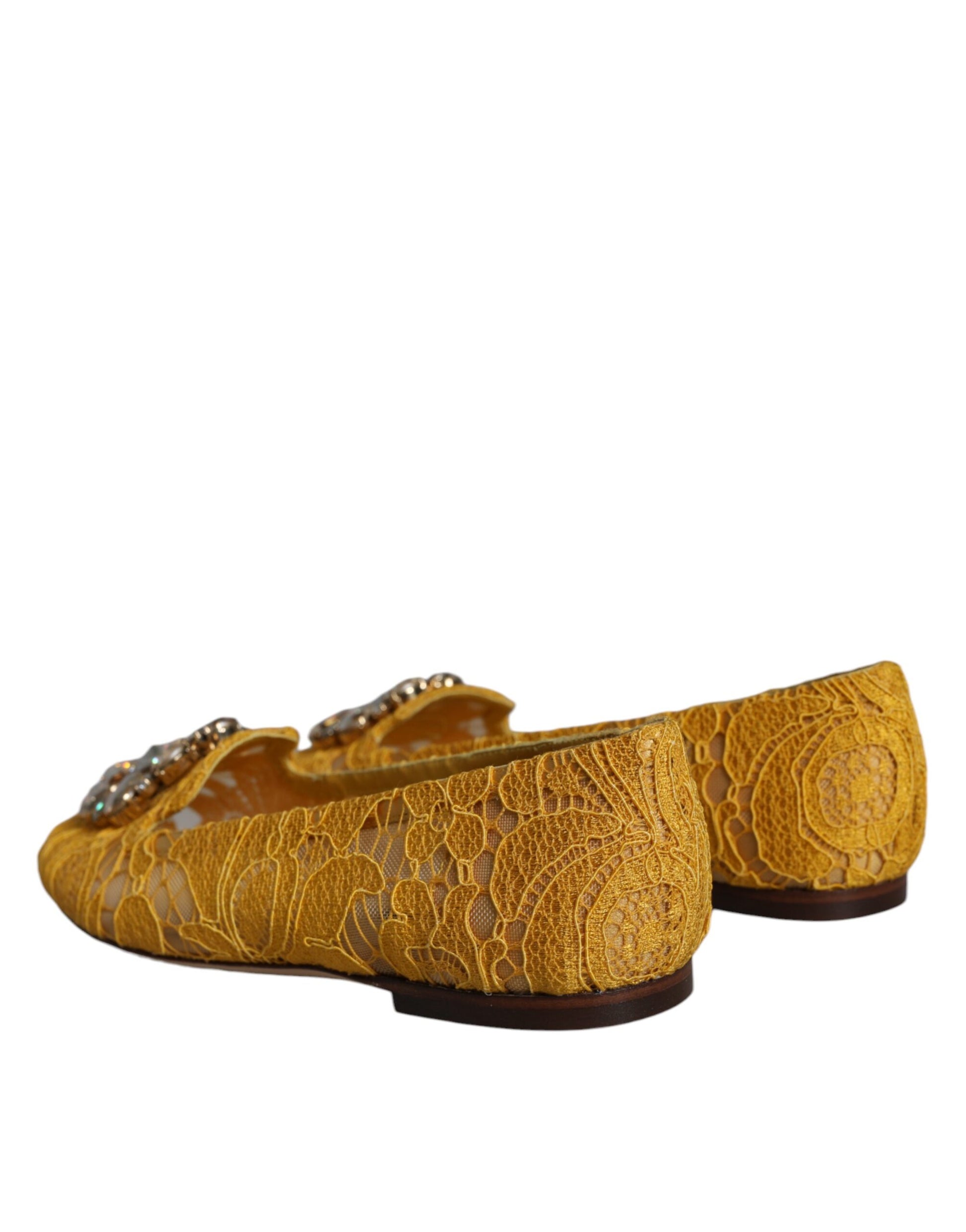 Chaussures ballerines mocassins Dolce & Gabbana en dentelle de moutarde et cristaux