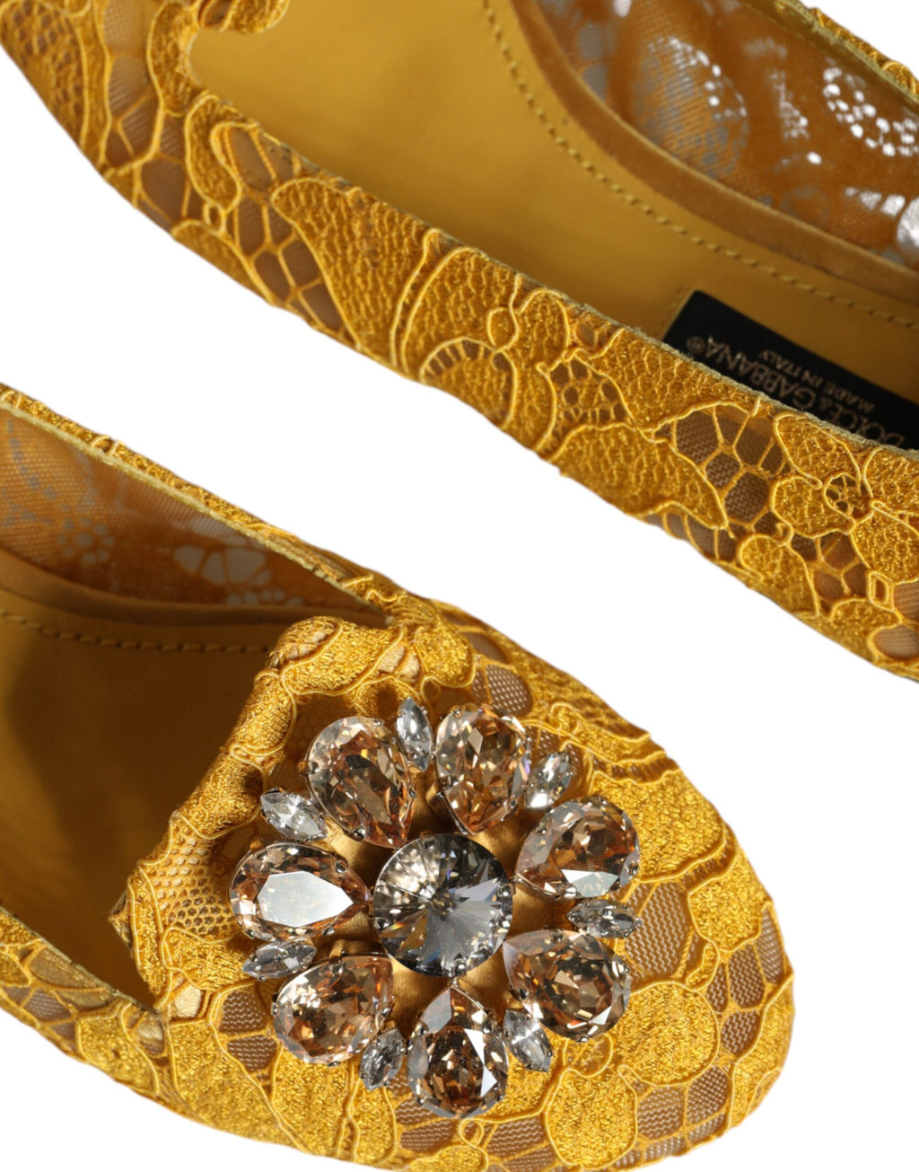 Chaussures ballerines mocassins Dolce & Gabbana en dentelle de moutarde et cristaux