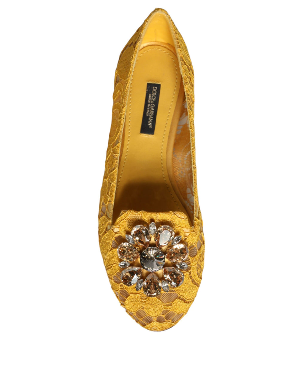 Chaussures ballerines mocassins Dolce & Gabbana en dentelle de moutarde et cristaux