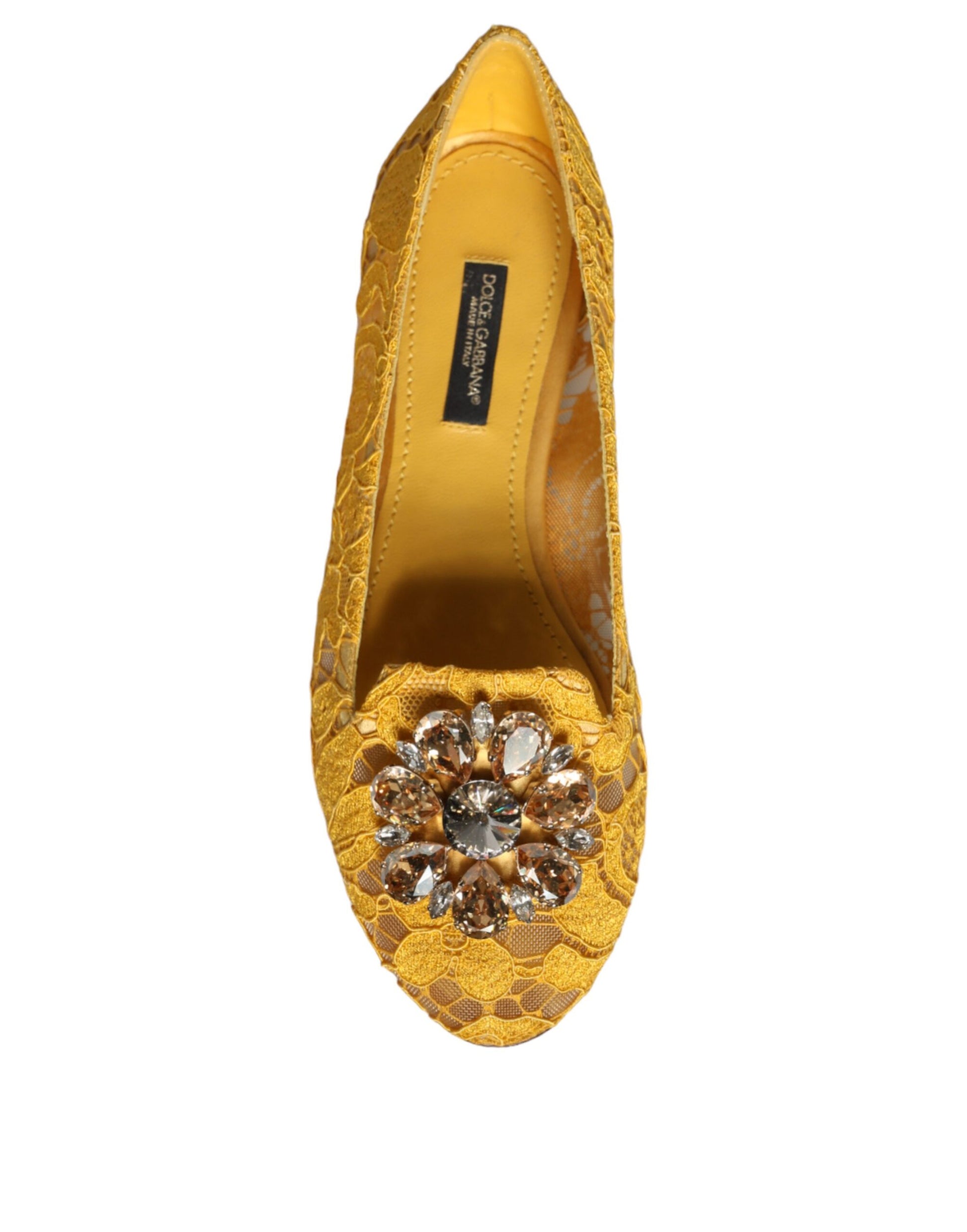 Chaussures ballerines mocassins Dolce & Gabbana en dentelle de moutarde et cristaux