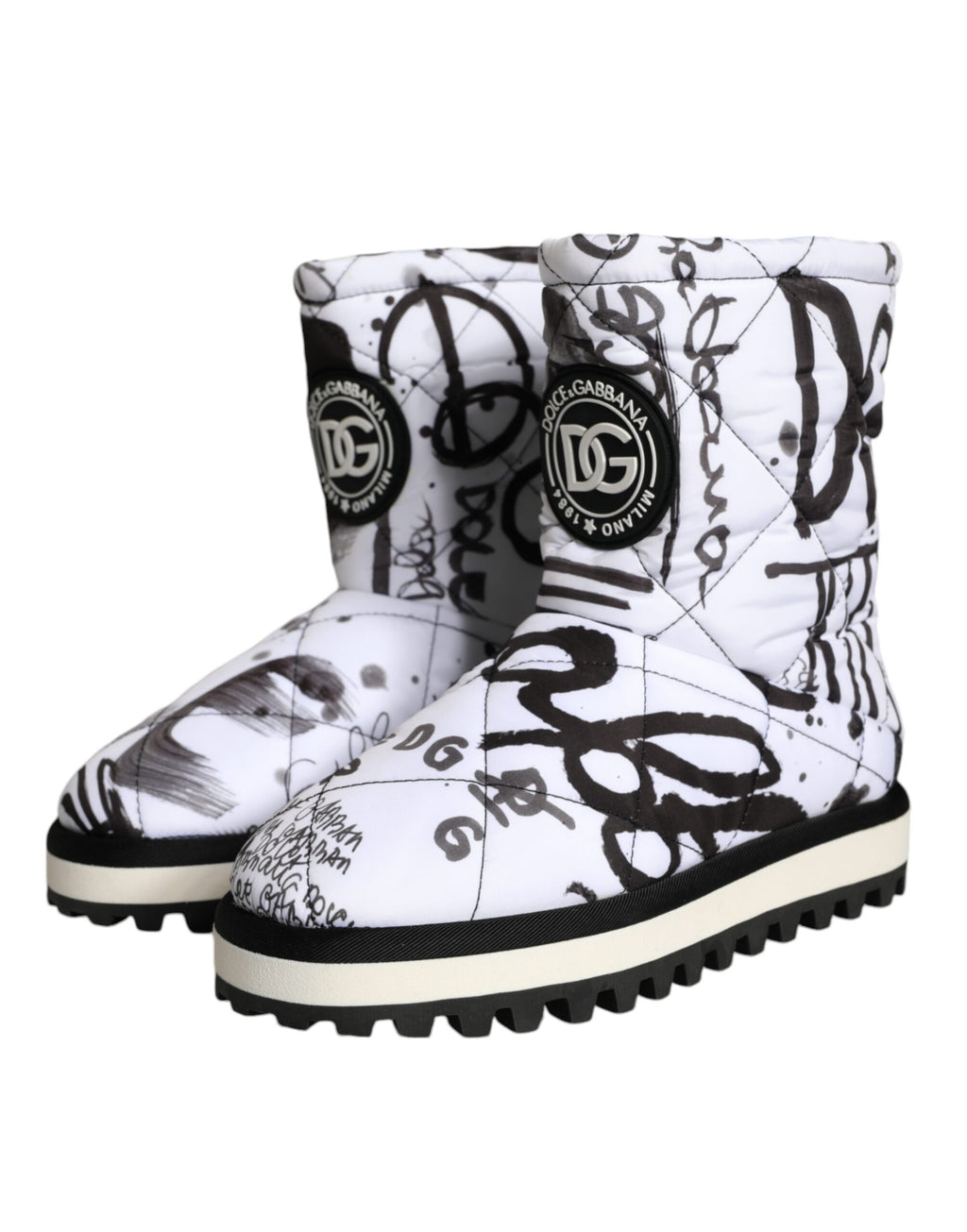 Dolce & Gabbana Bottes Mi-Mollet Blanches Matelassées à Logo Imprimé Chaussures