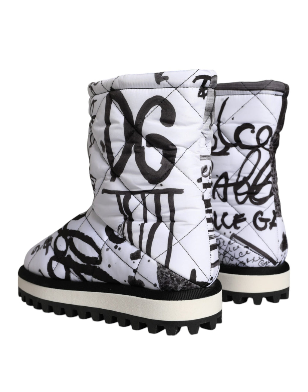 Dolce & Gabbana Bottes Mi-Mollet Blanches Matelassées à Logo Imprimé Chaussures