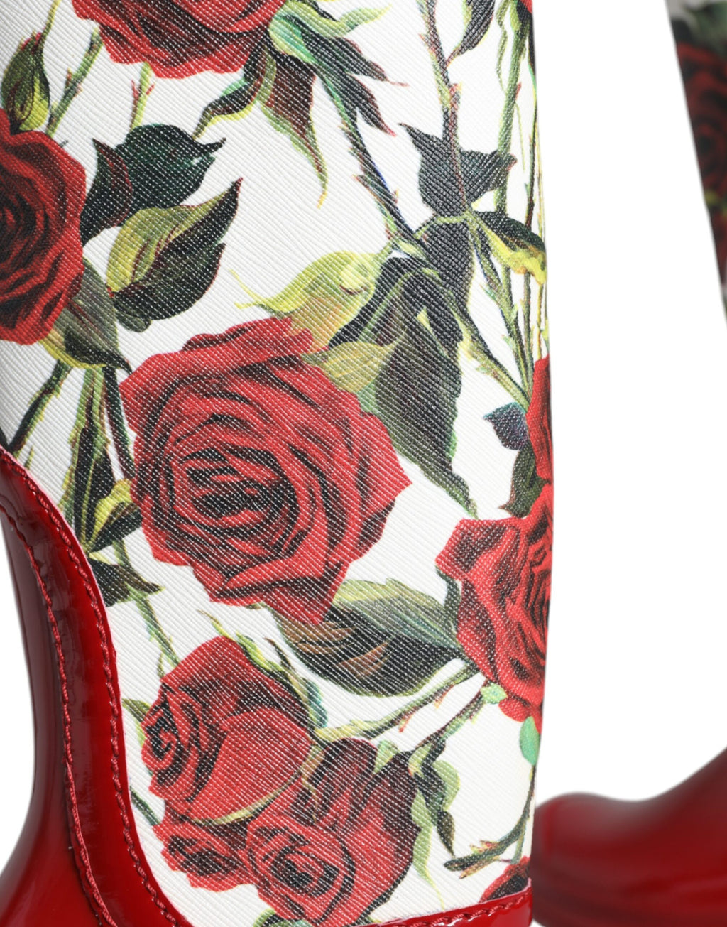 Bottes plates hautes en caoutchouc rouge à fleurs Dolce & Gabbana