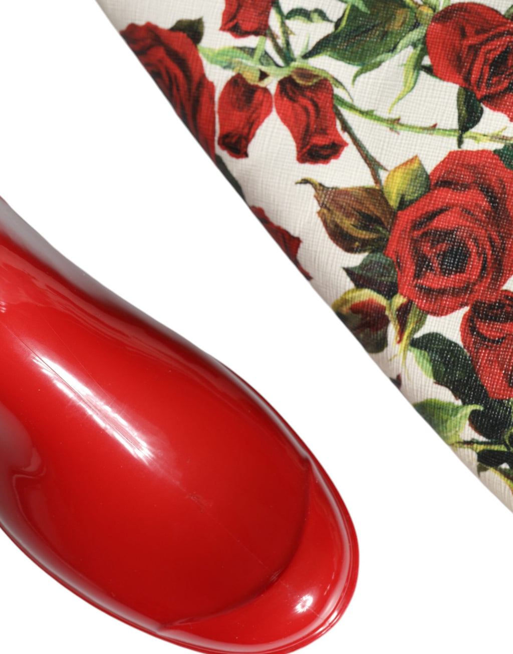 Bottes plates hautes en caoutchouc rouge à fleurs Dolce & Gabbana