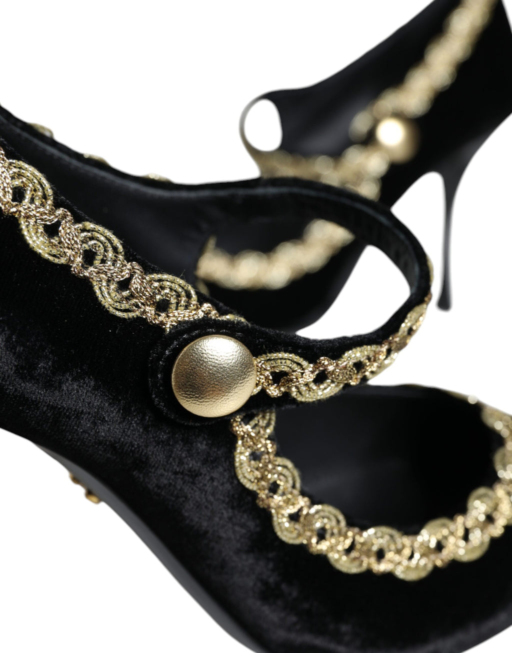 Dolce &amp; Gabbana Schwarze Mary Janes aus goldenem Samt