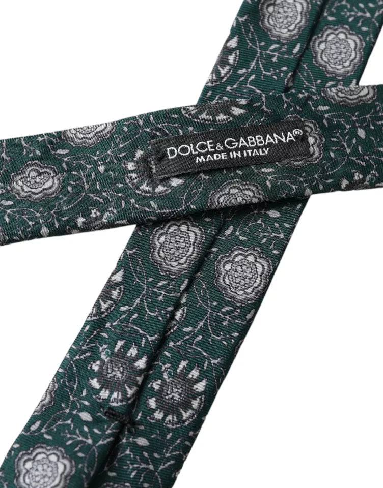 Cravate Homme Ajustable en Soie à Imprimé Floral Vert Dolce & Gabbana