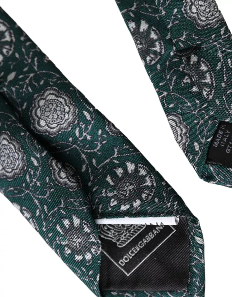 Cravate Homme Ajustable en Soie à Imprimé Floral Vert Dolce & Gabbana