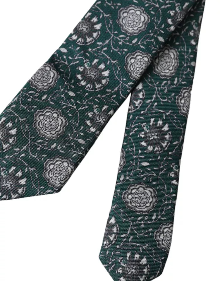 Cravate Homme Ajustable en Soie à Imprimé Floral Vert Dolce & Gabbana