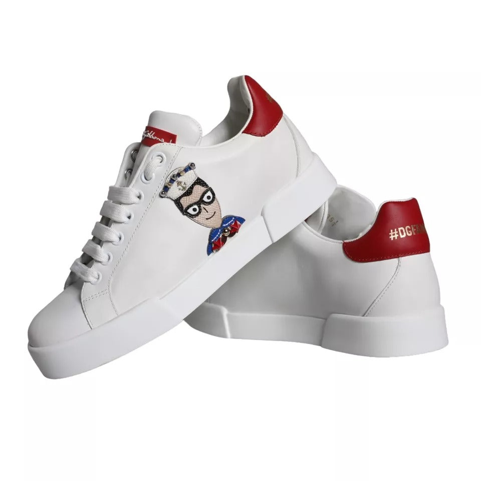 Chaussures Baskets Portofino en Nappa de Veau Blanc à Patch Dolce & Gabbana